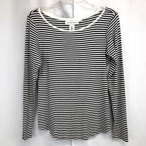 H&M L.O.G.G Womens Medium Gray White Striped Stretch Top M